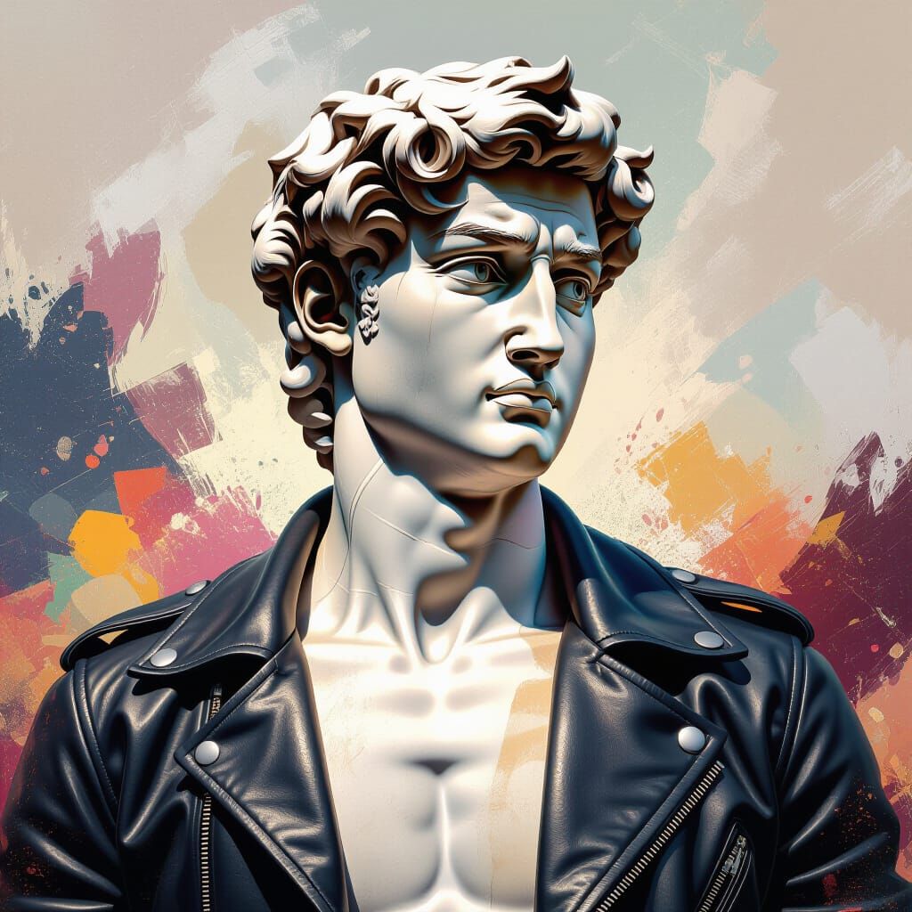 David Statue in Leather Jacket: Hyperrealistic Concept Art
