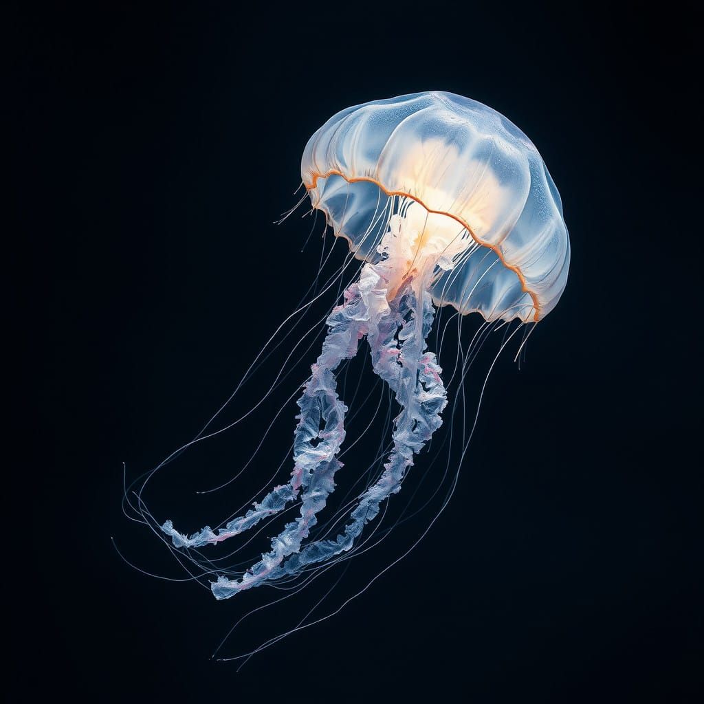 Regal, Translucent Jellyfish in Dreamlike, Watercolor-Inspir...