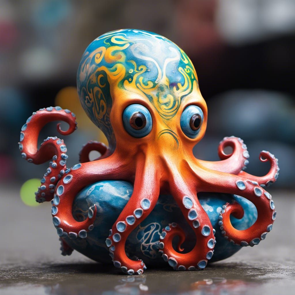 Polychromatic Octopus in Hyperrealistic Graffiti Art