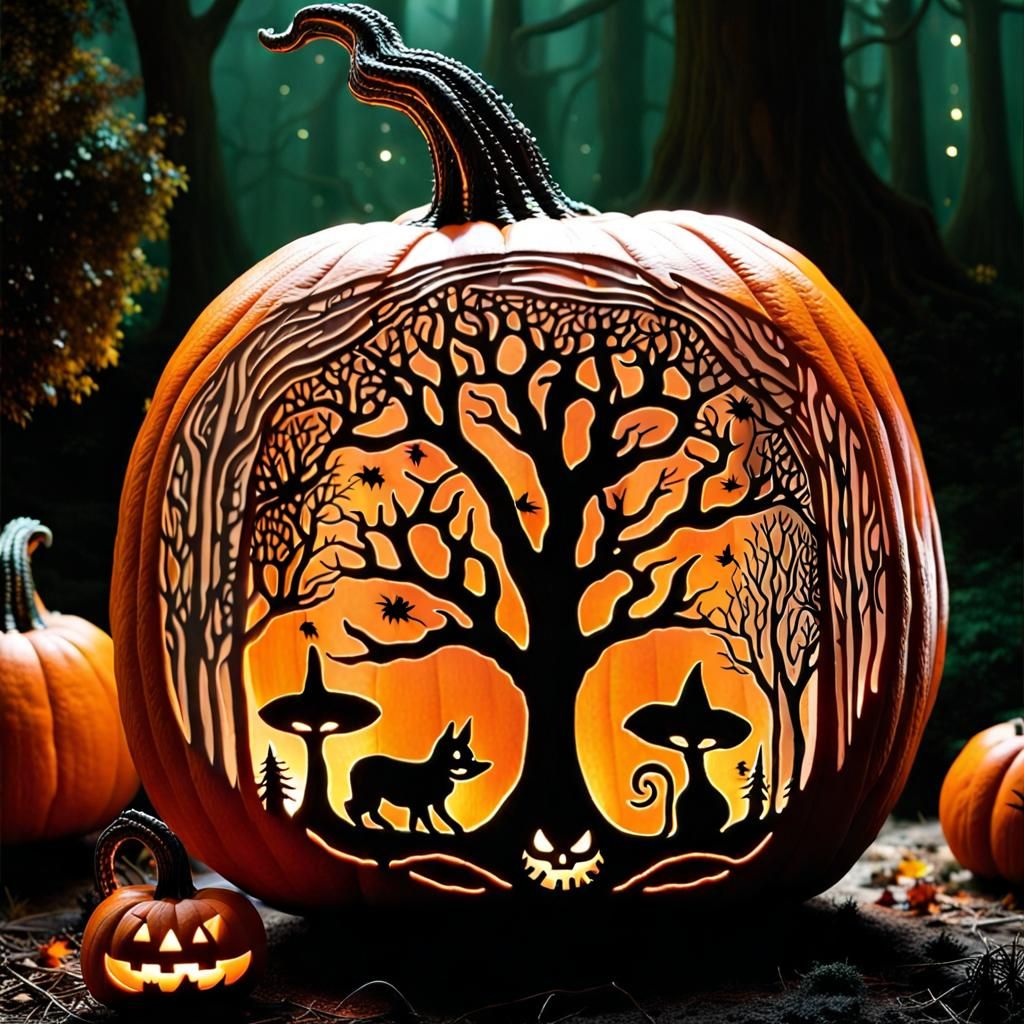 Eerie Mystical Forest Carved from Pumpkins