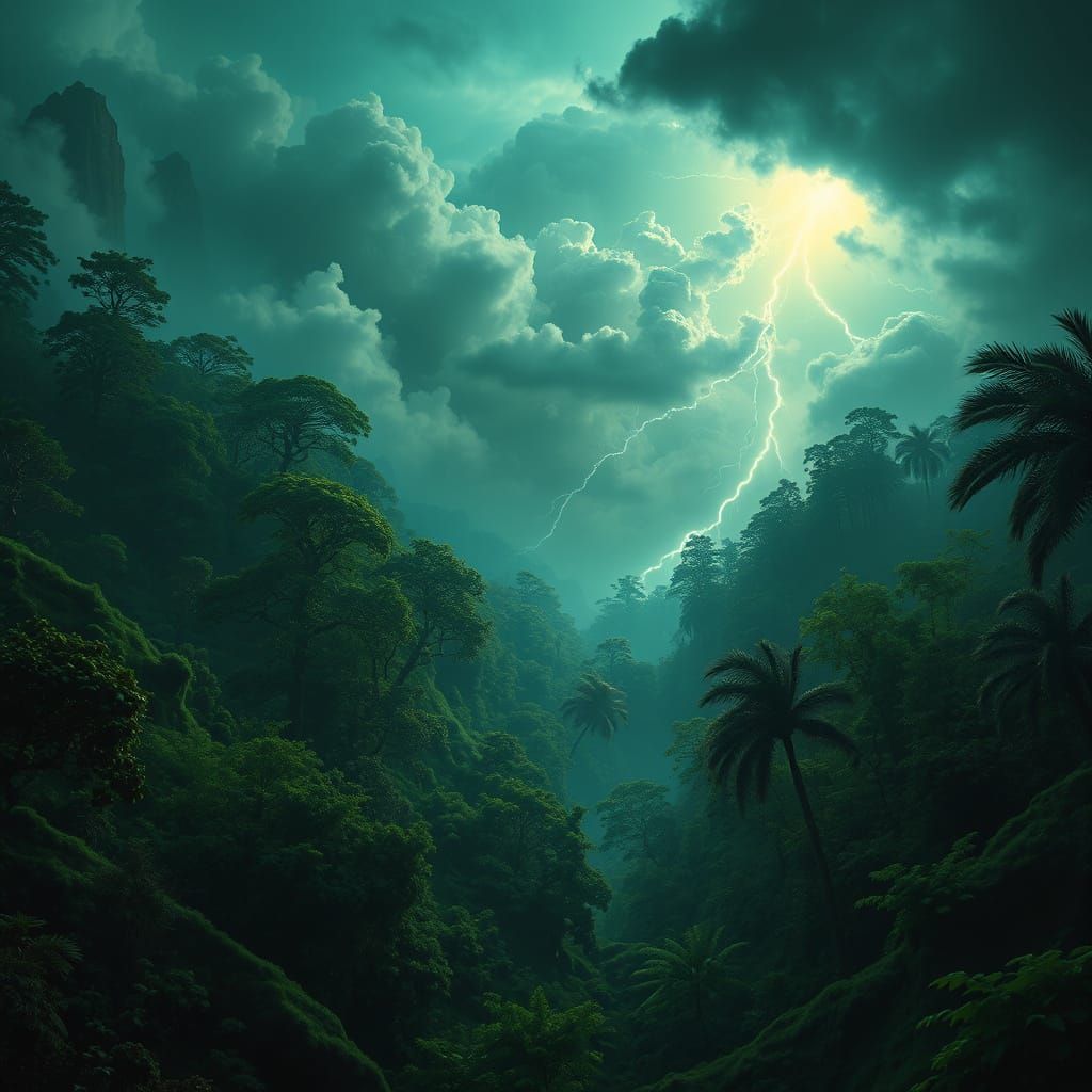 Epic Emerald Stormscape in Dramatic Atmospheric Lighting