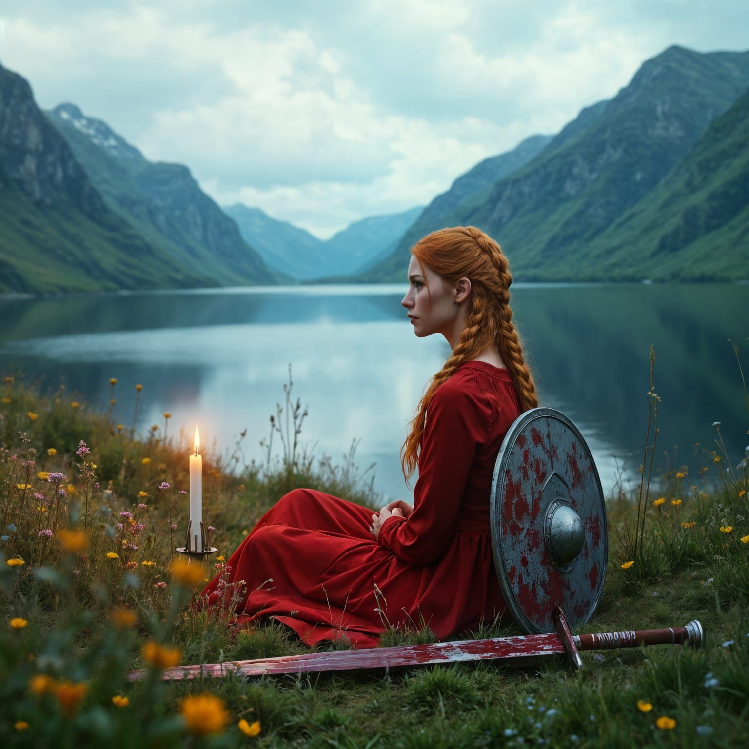 Valkyrie Lights Candle in Nordic Fjord