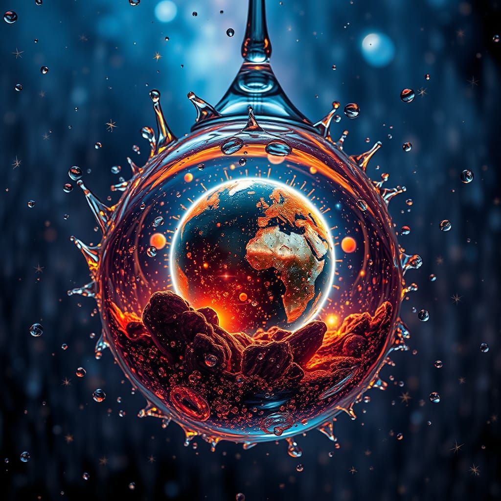 World Inside Giant Raindrop with Cosmic Universe