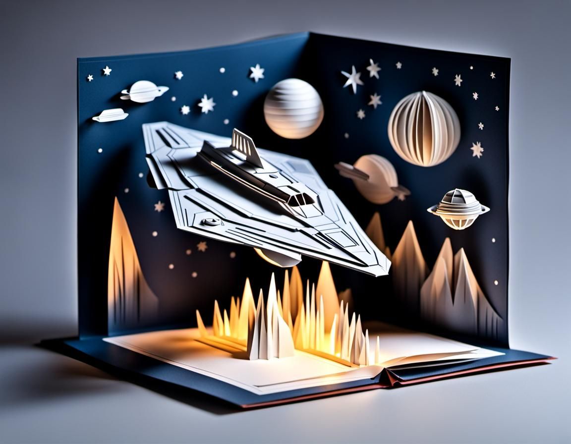 Elaborate Pop-Up Book Displaying Spaceship