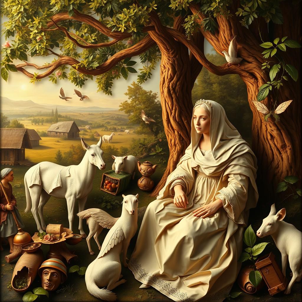 Renaissance Painting with Origami Papercraft Elements