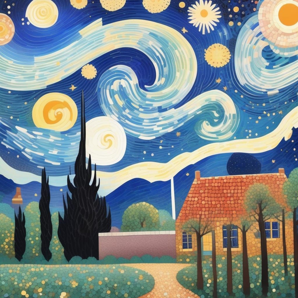 Starry Night Sky in Pointillist Style