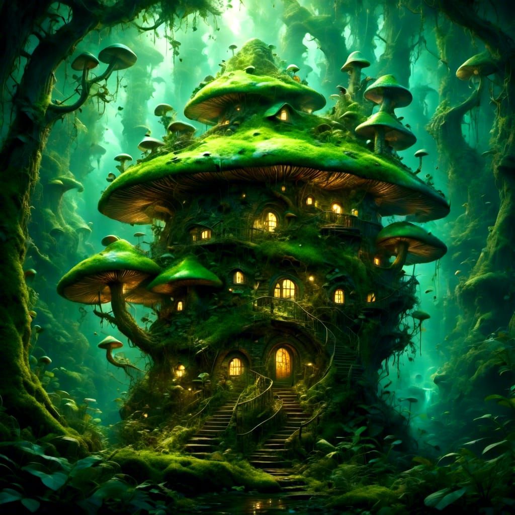 Mushroom Village in Art Deco Style