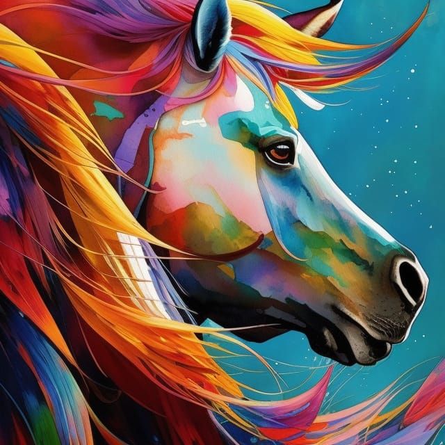 Watercolor Horse Rearing by Ocean's Edge