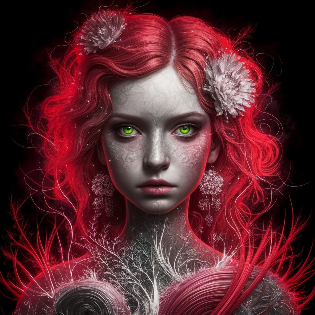 Red hair, green eyes