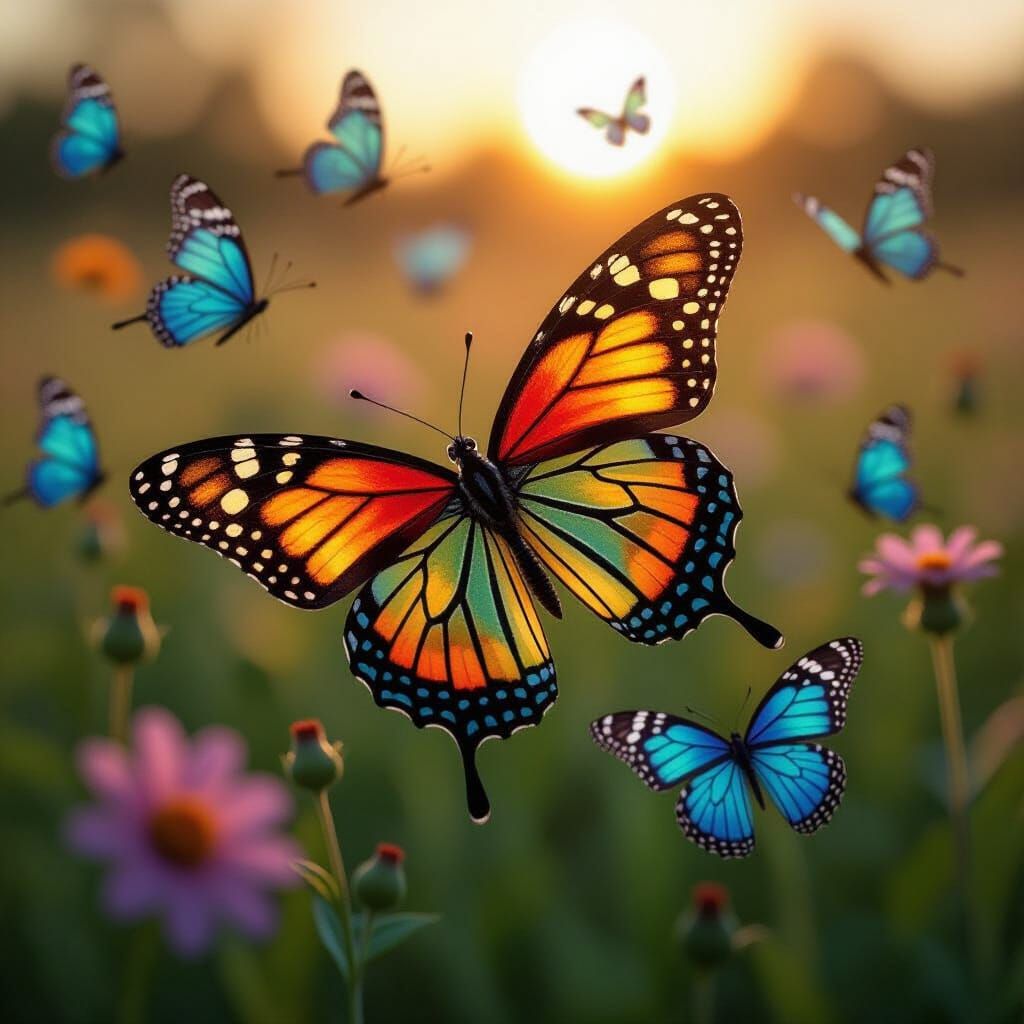 Stained Glass Butterflies in Graffiti Art Style