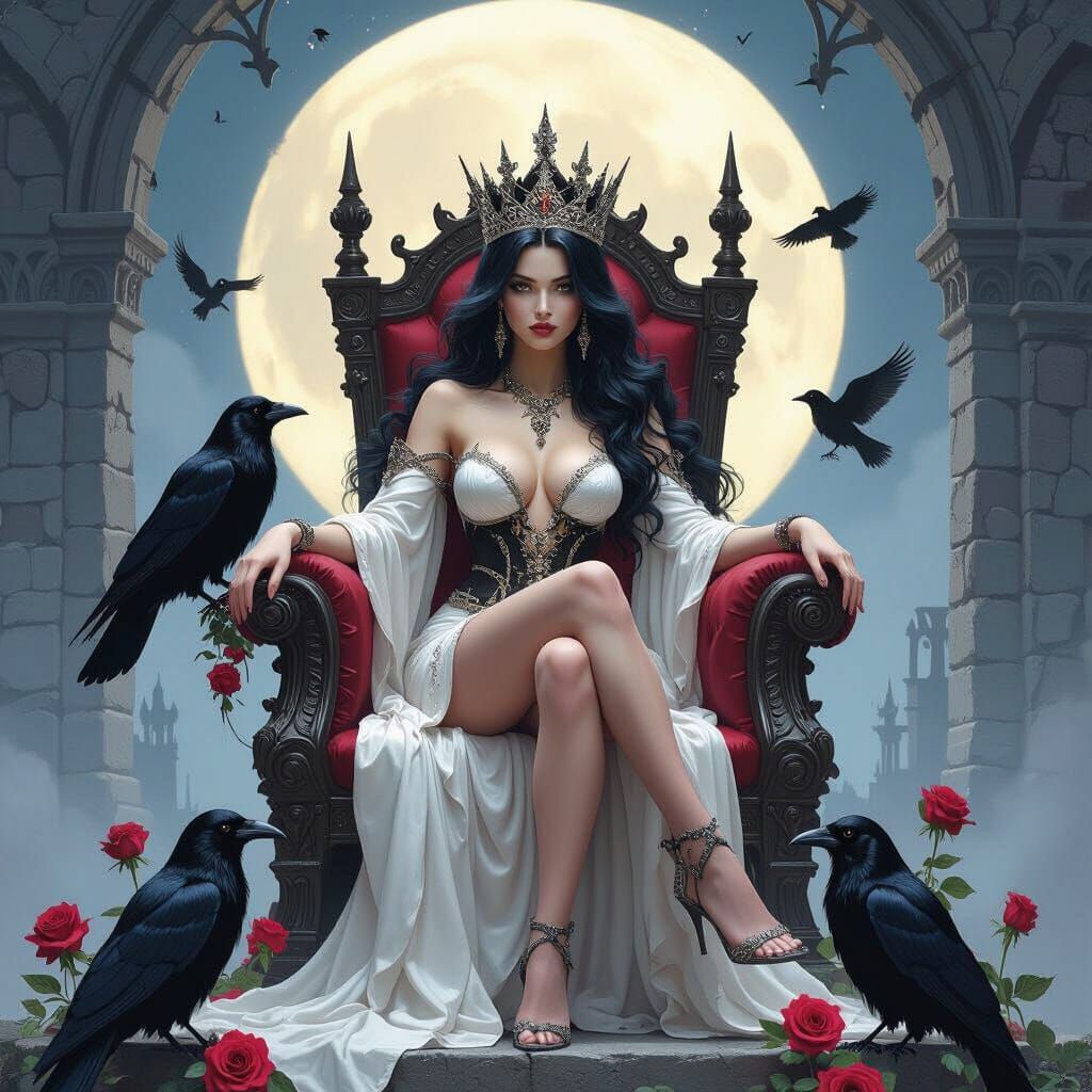 Devil Queen on Throne in Dark Fantasy Style