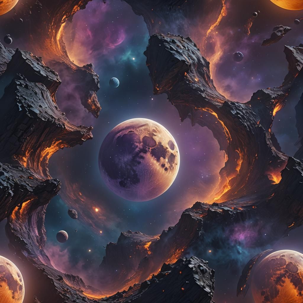 Iridescent Moon Fantasy Matte Painting in Deep Blues