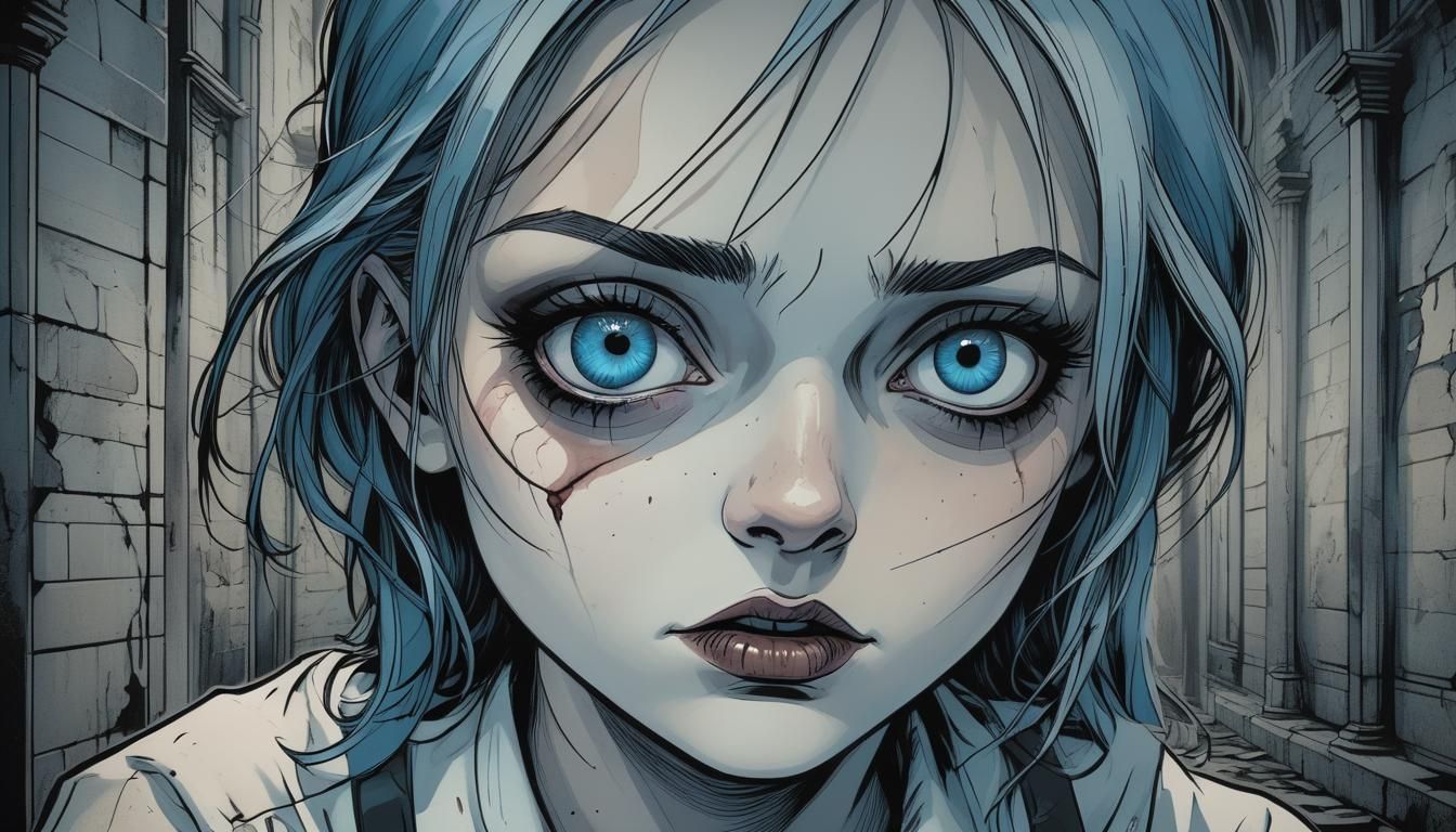 Close up woman blue eyes