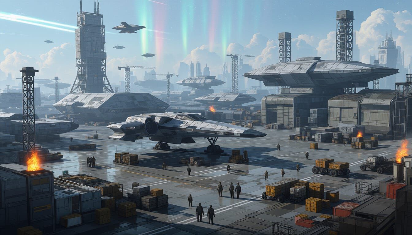 Cyberpunk Junkworld: Sci-Fi Airfield in Scrap Metal City