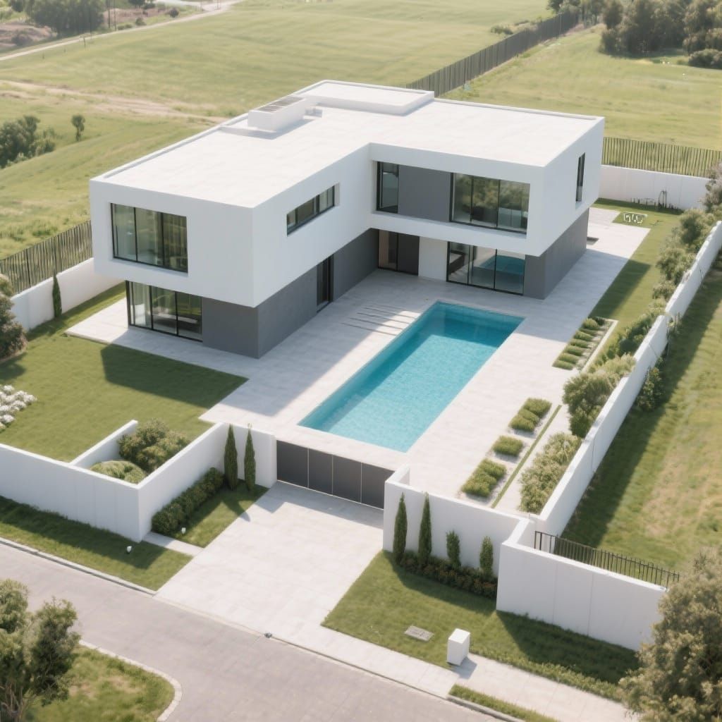 Minimalist House with Pool: Aerial Drone Photo