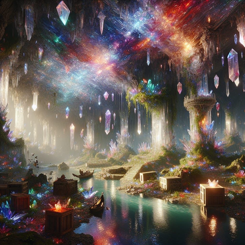 Radiant Crystalline Cavern with Floating Crystals