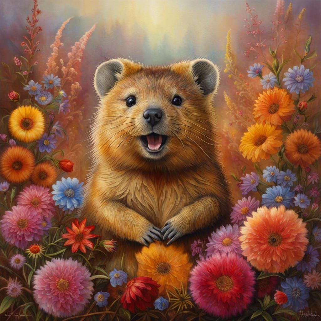 Happy Quokka in Floral Paradise