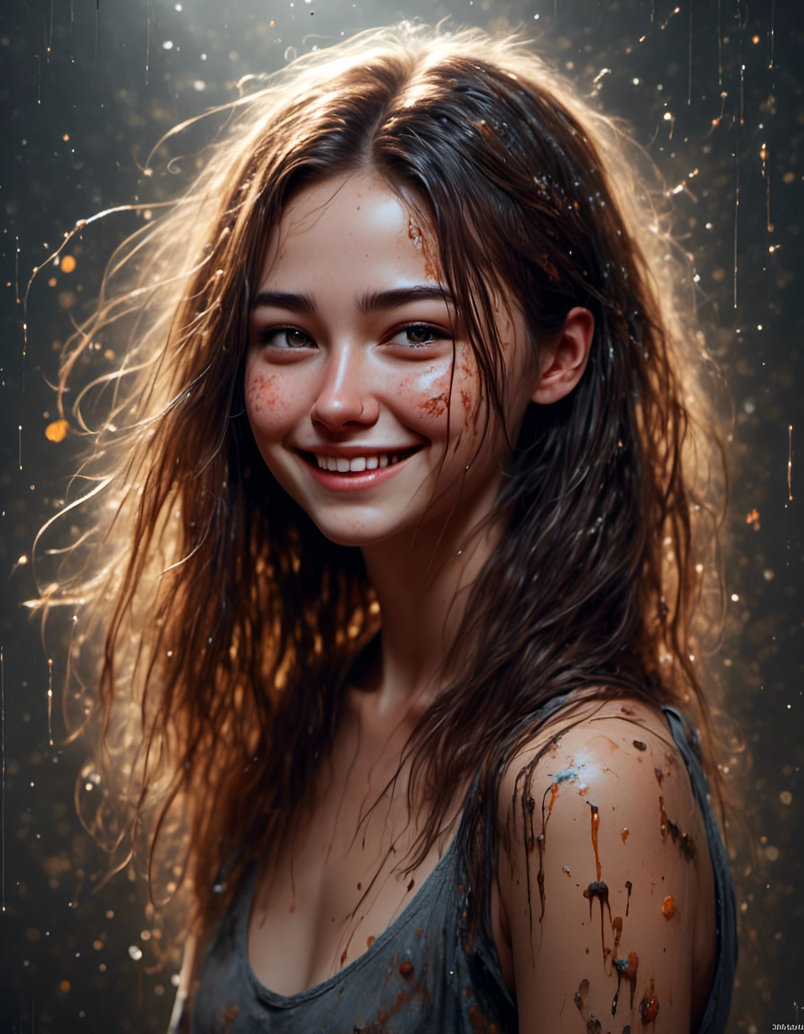 Two Smiling Women with Detailed Skin and Freckles