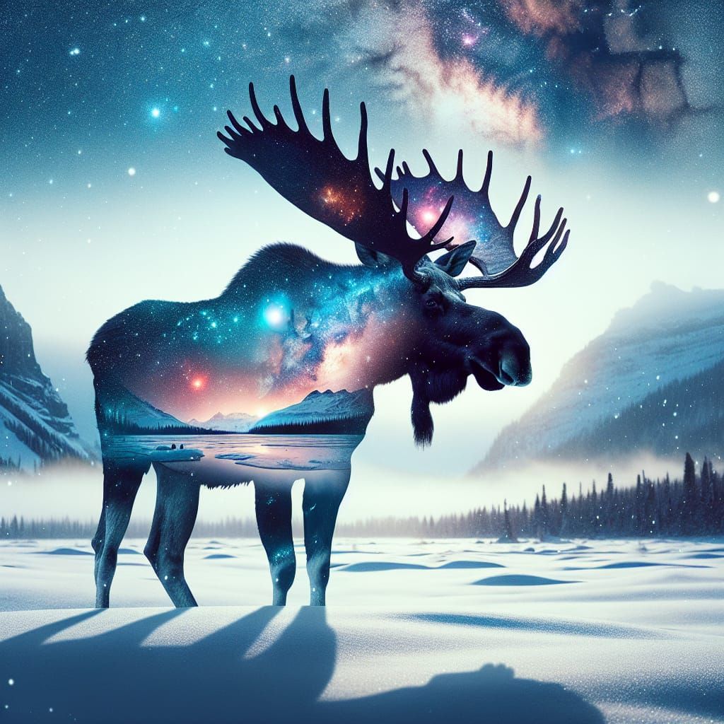 Cosmic Moose Silhouette in Winter Landscape