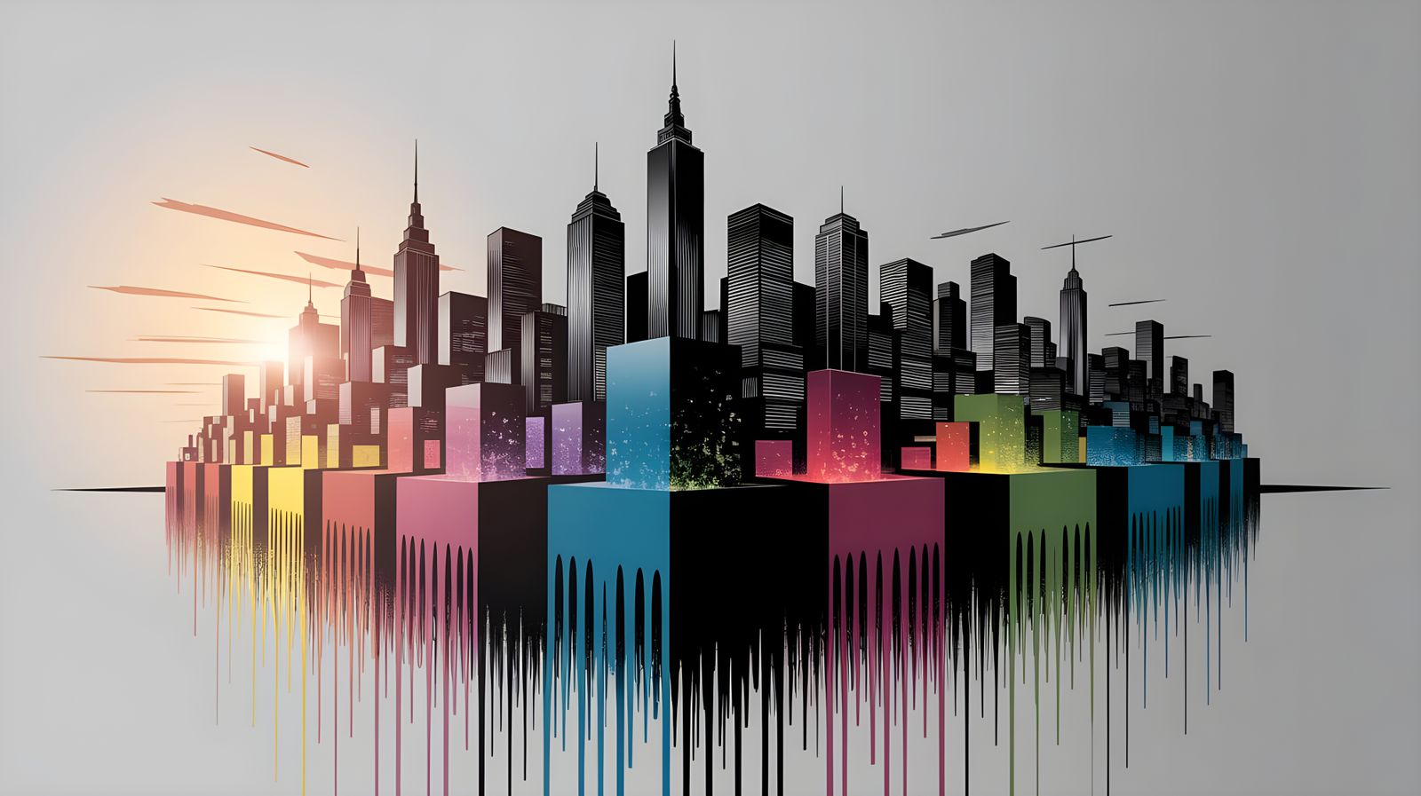 Geometric Cityscape at Sunset