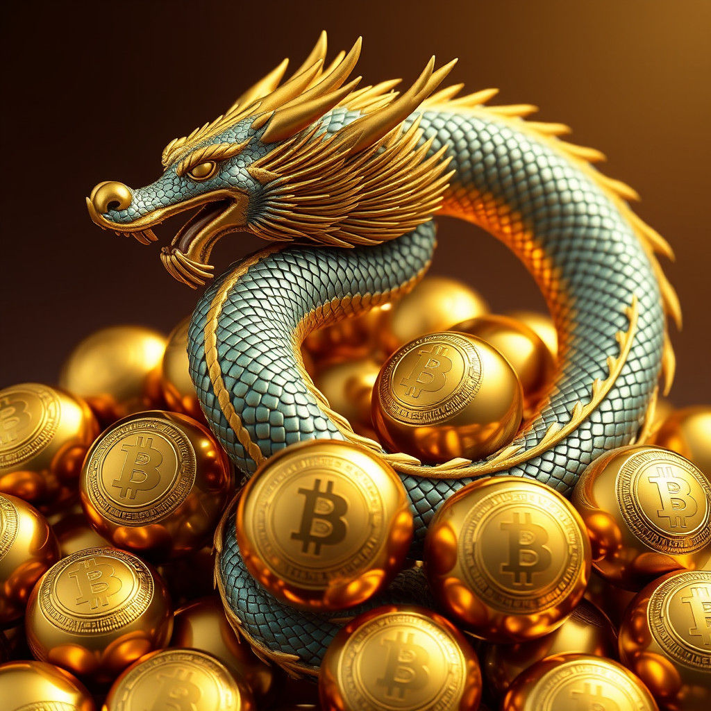 Shenlong Dragon with Bitcoin Spheres, Mystical Art