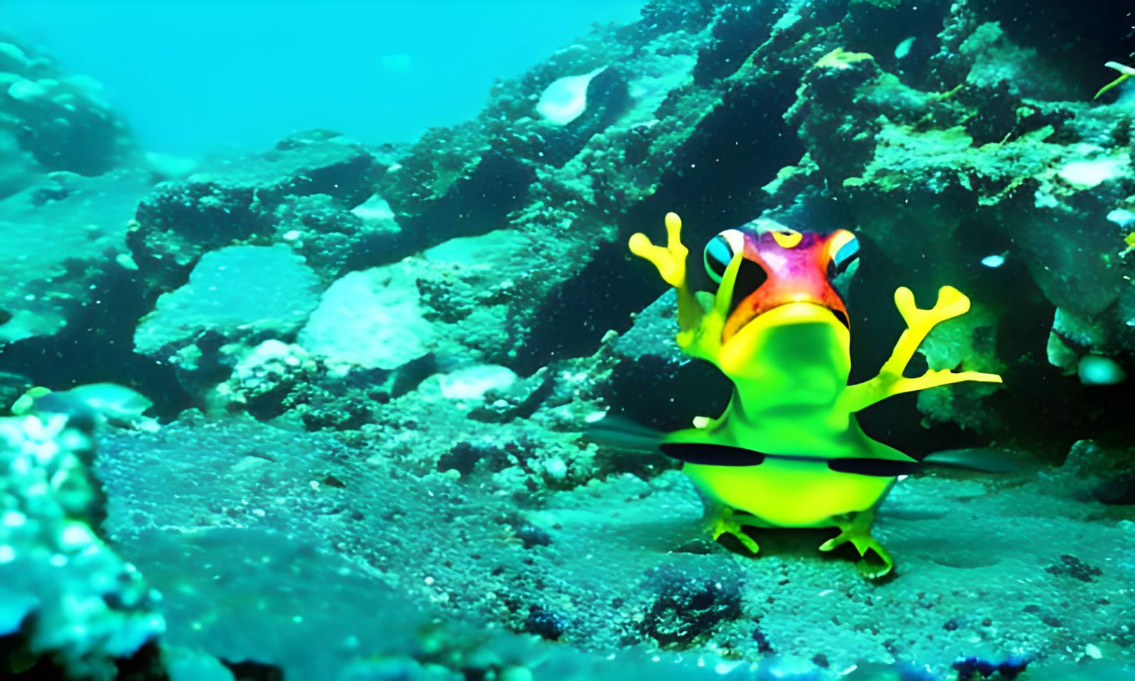Bioluminescent Frog in Mariana Trench with Ball Lightning