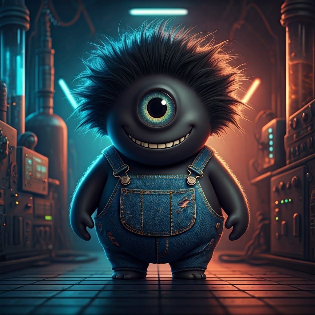 One-Eyed Creature in a Cyberpunk Laboratory