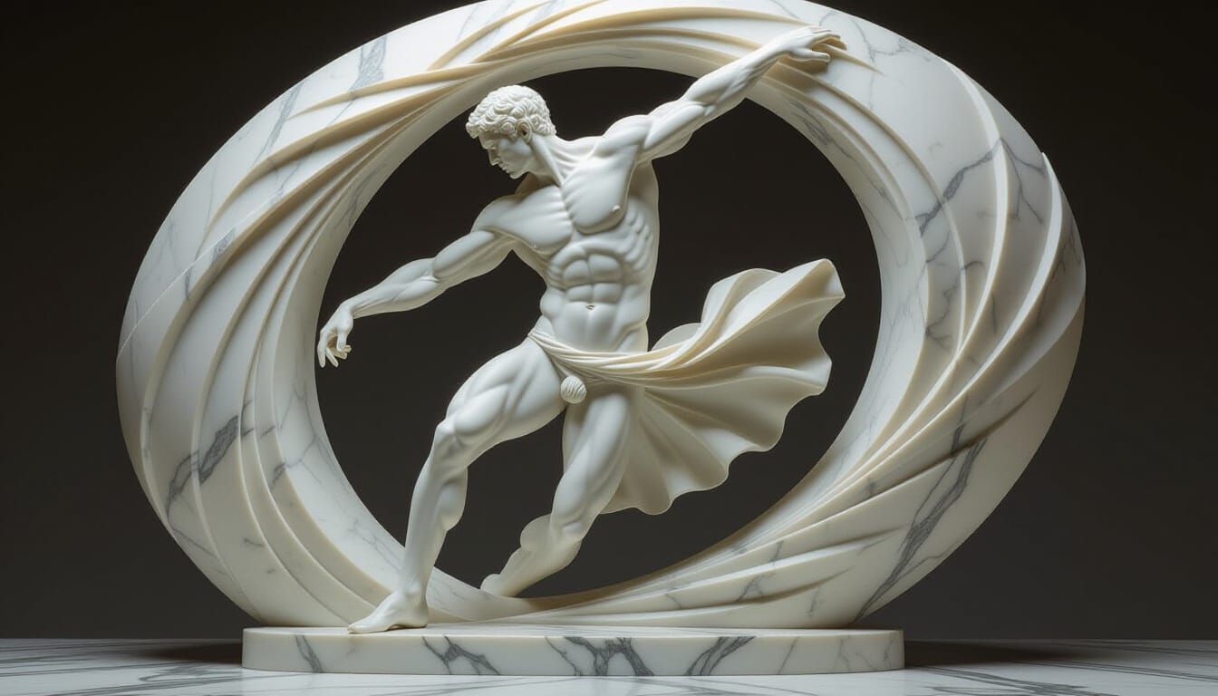 Dynamic Marble Sculpture of a Dancing Man