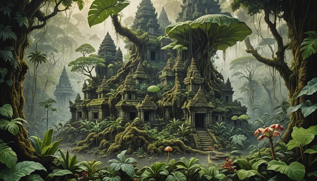 Enchanted Jungle Ruins: Hyperrealistic Digital Illustration