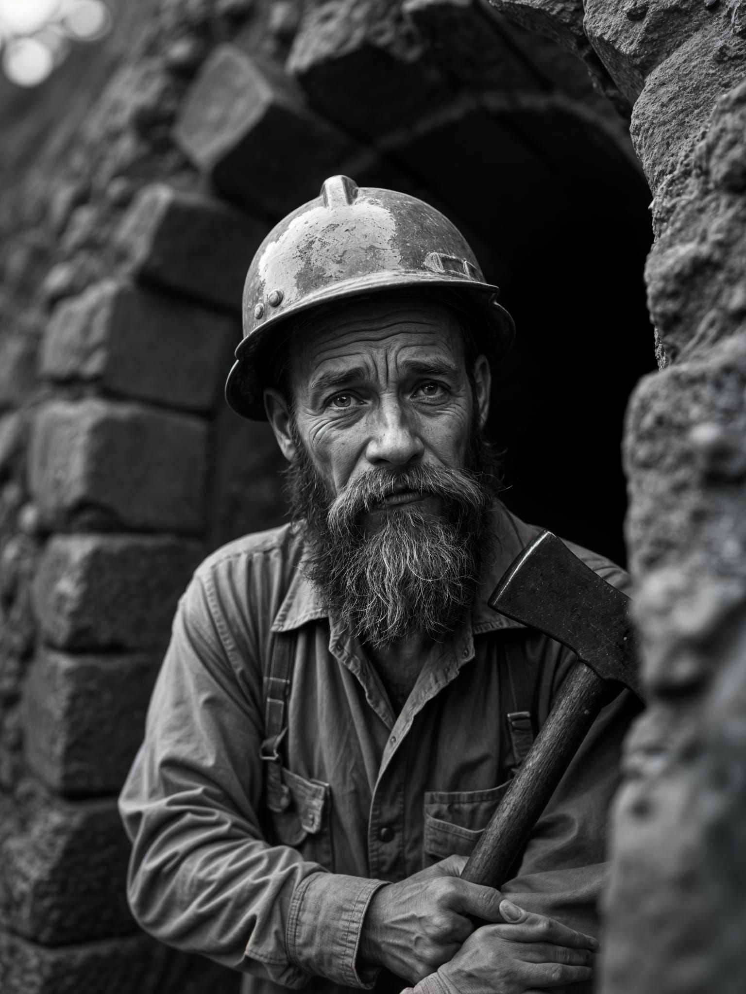 Weary Miner in Black and White