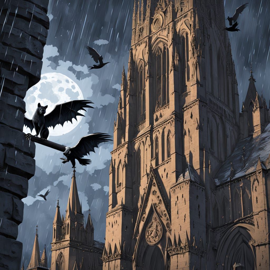 Gothic Stone Gargoyle Creatures on Cathedral Ledge