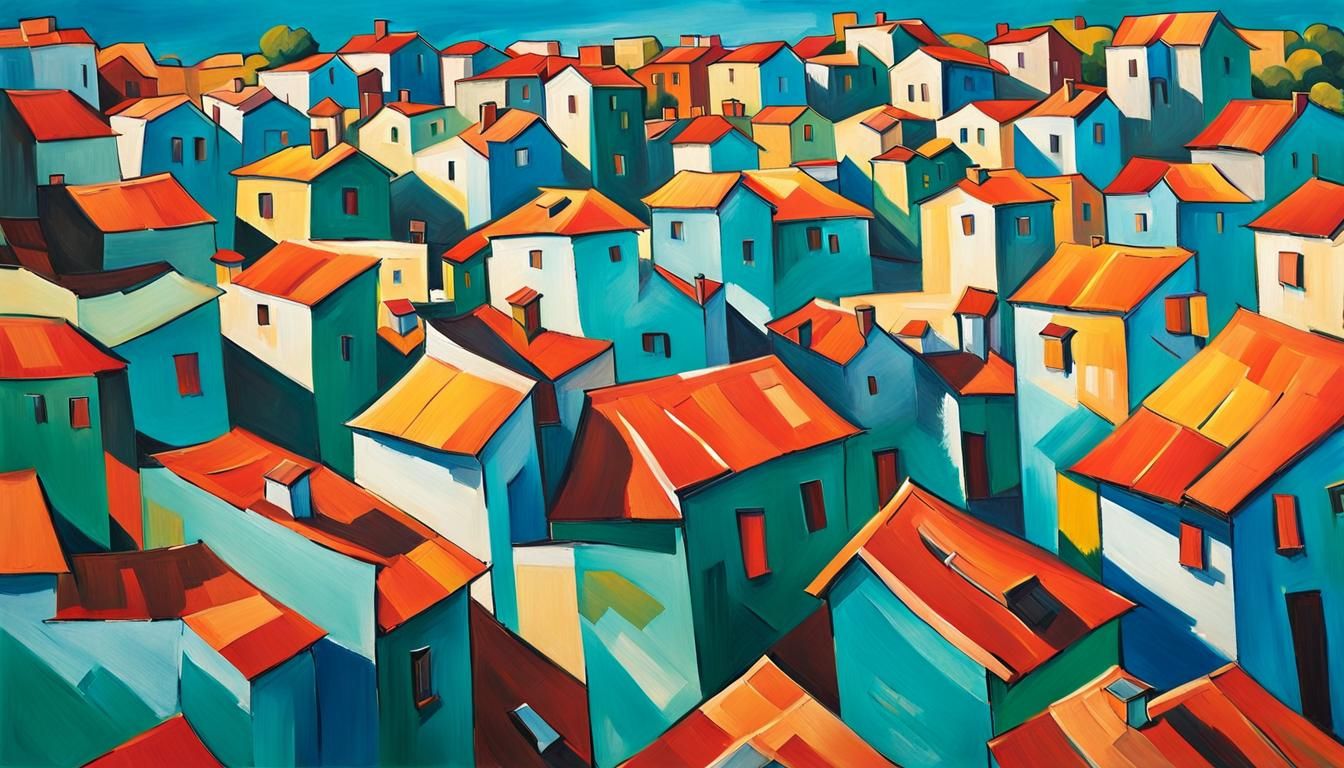 Colorful Village in Expressionist Style