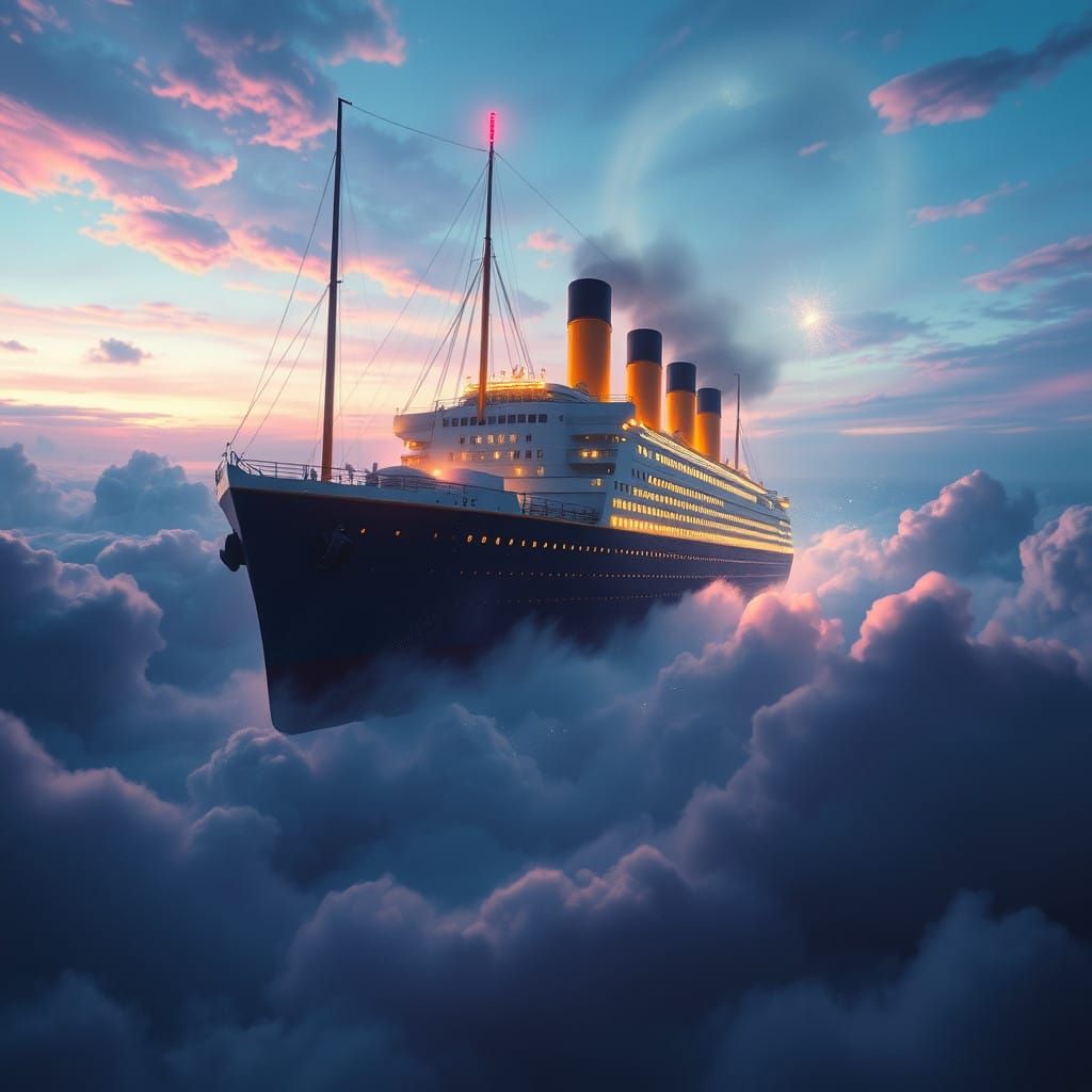 Ethereal Titanic Rises from the Depths in Dreamlike, Surreal...