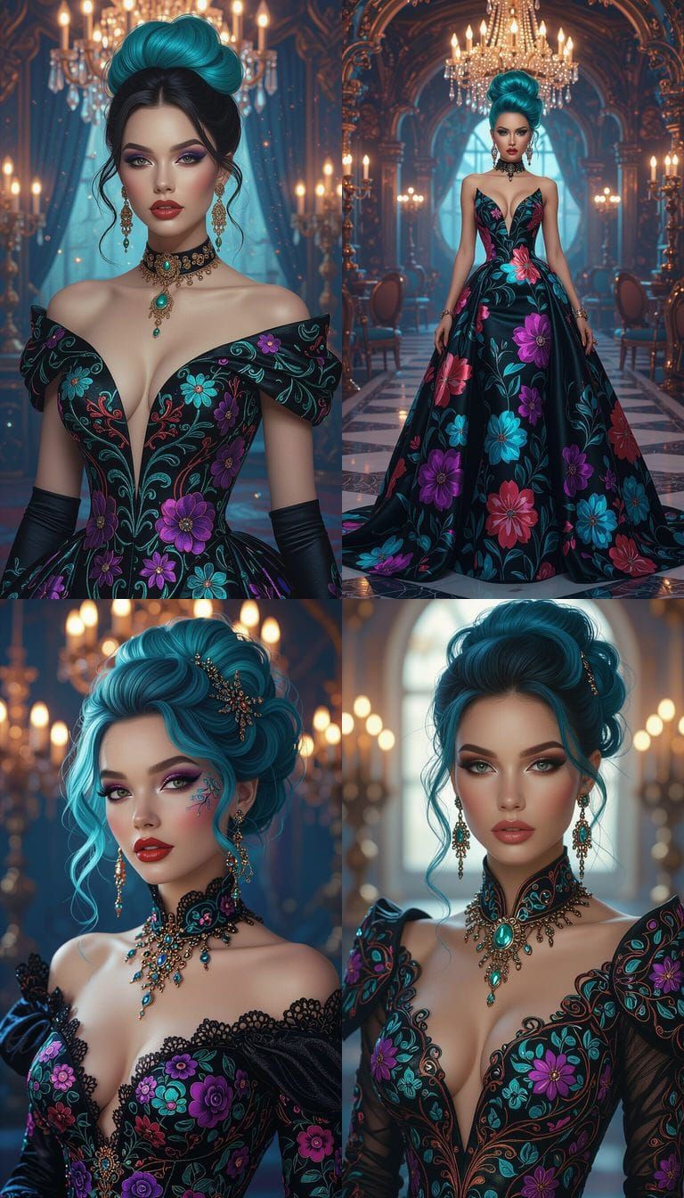 Enchanting Woman in Metallic Gown, Hyperrealism