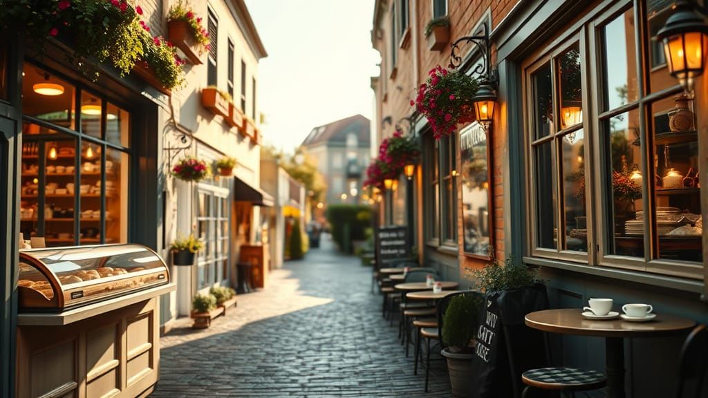 Charming Bakery on Cobblestone Street in Impressionistic Sty...
