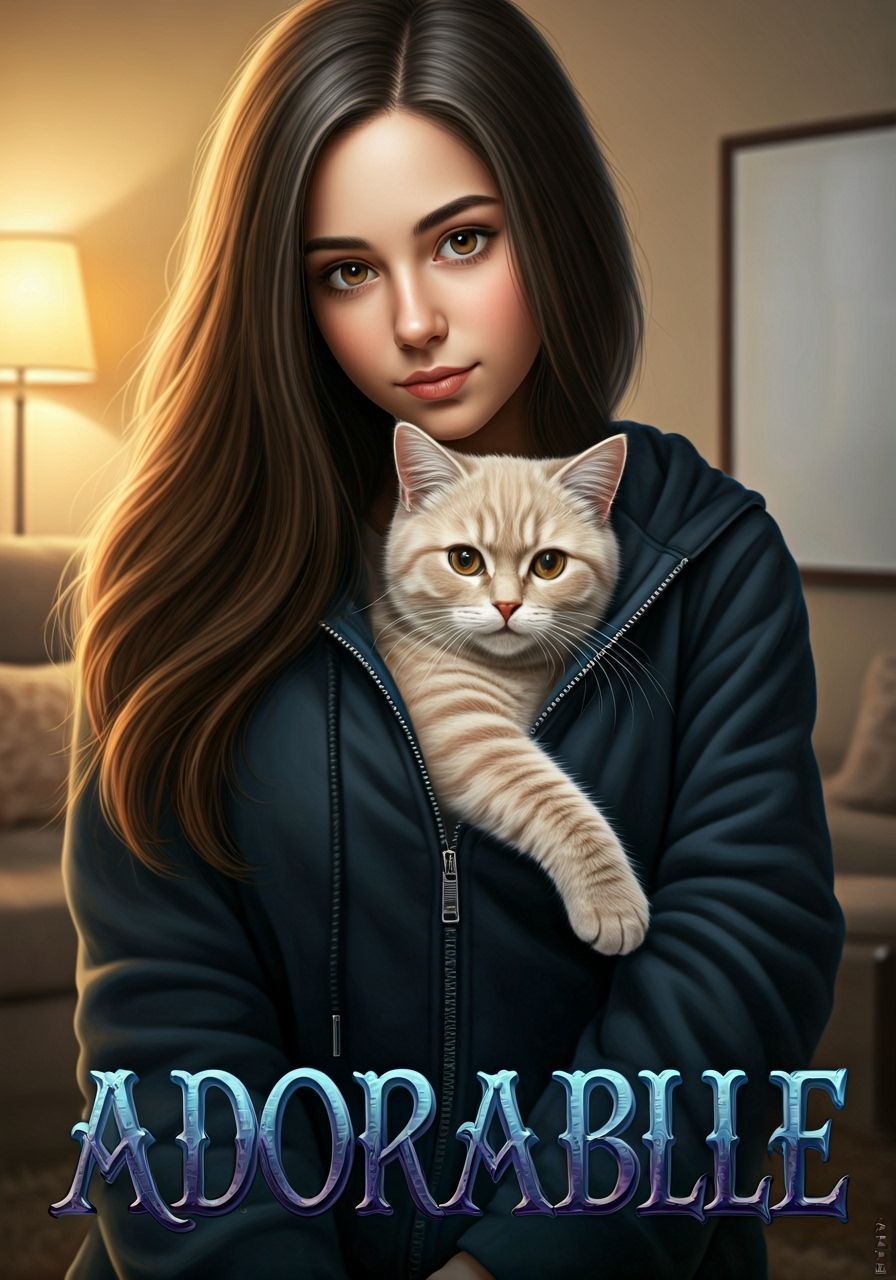 ADORABLE Text in Gothic Font Above Woman and Cat