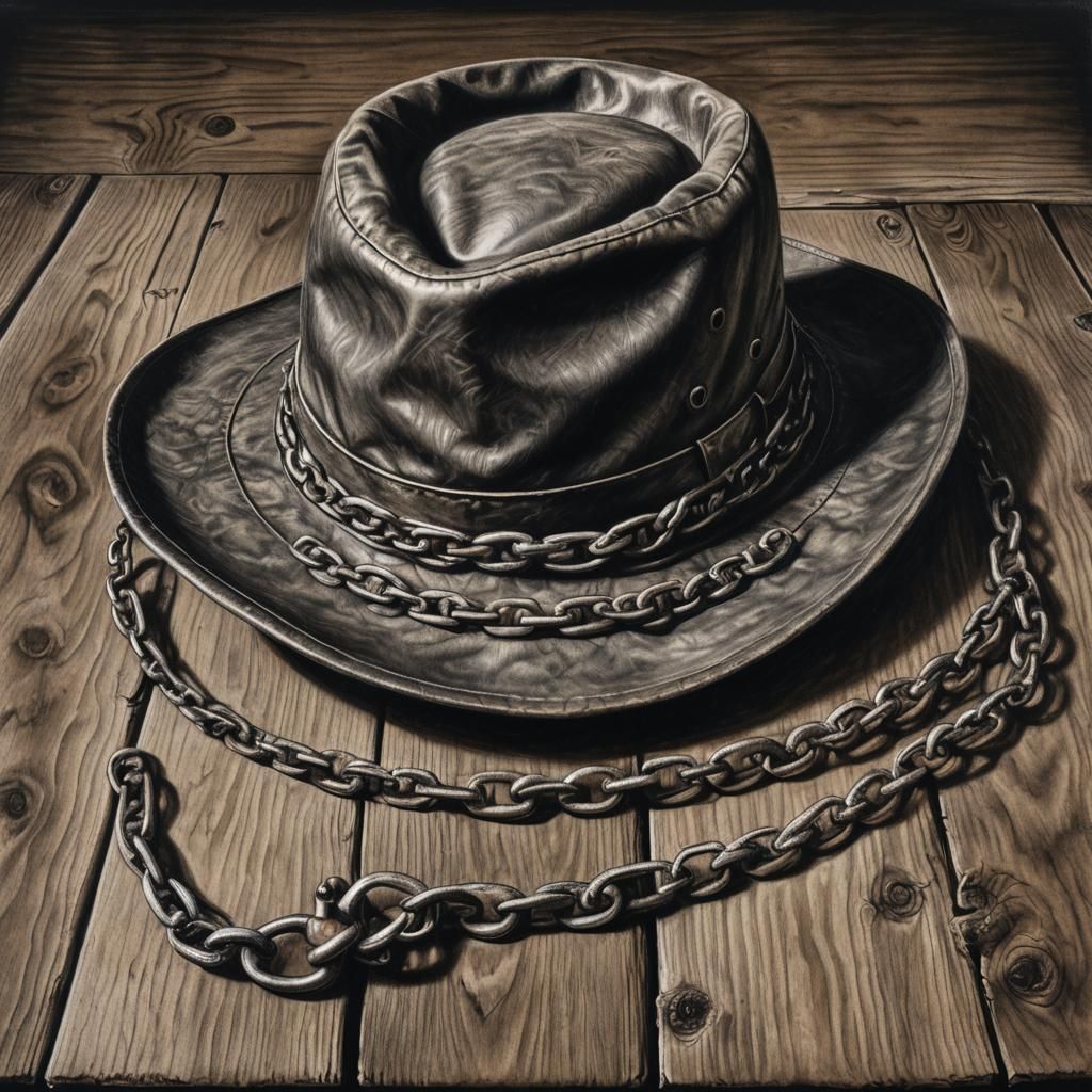 Dramatic Charcoal Drawing of a Rusty Hunting Hat