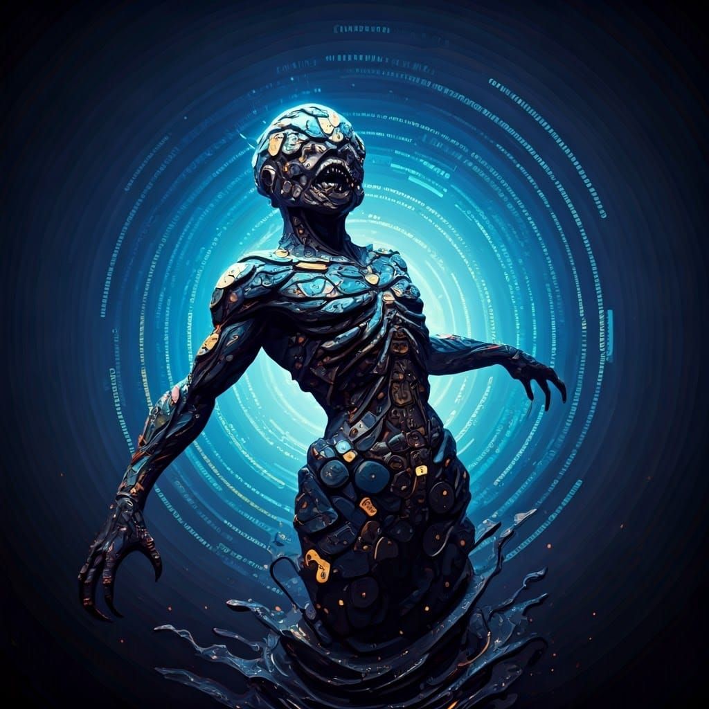 Mystical App Creature in Electric Blue Landscape