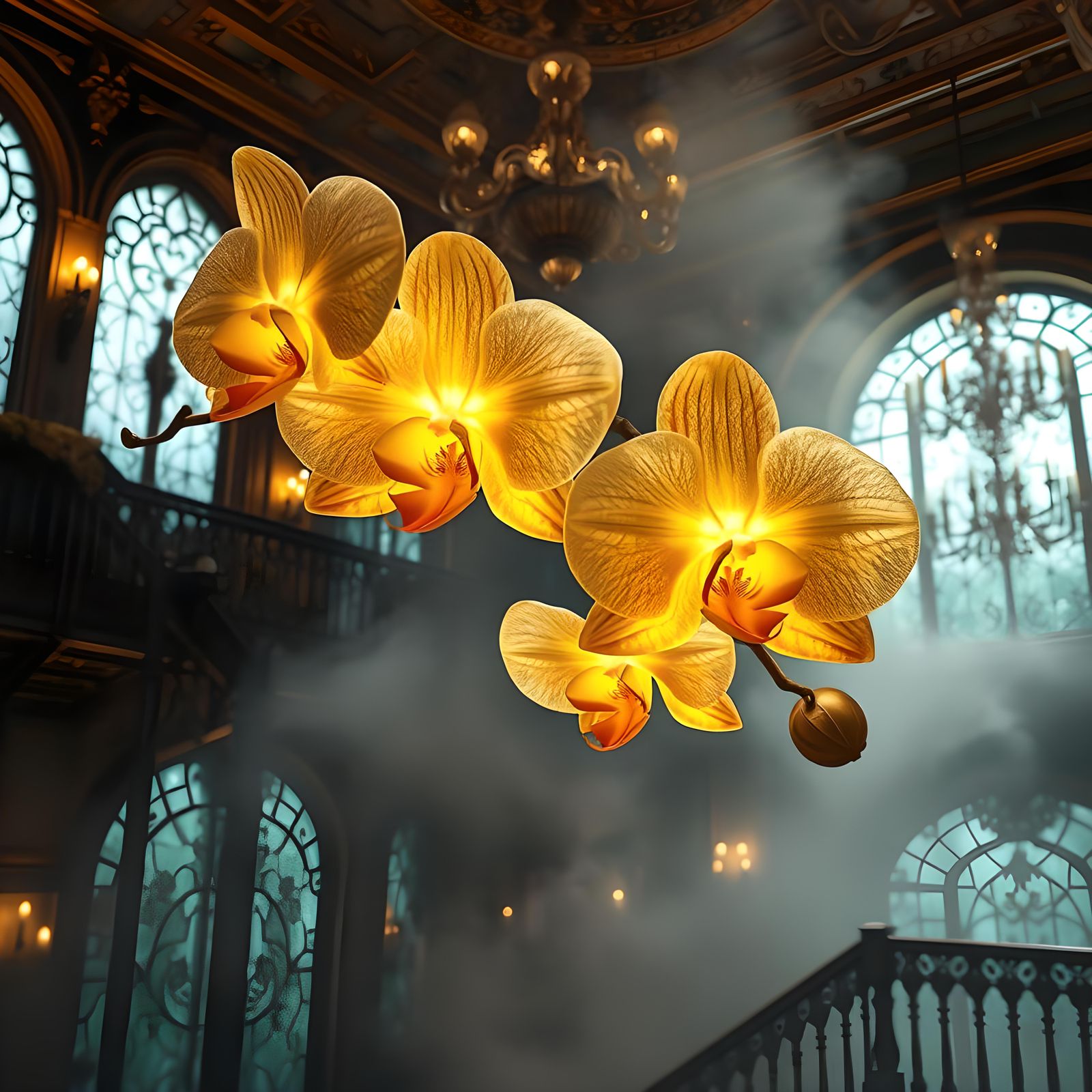 Glowing Crystalized Orchids in Volumetric Lighting