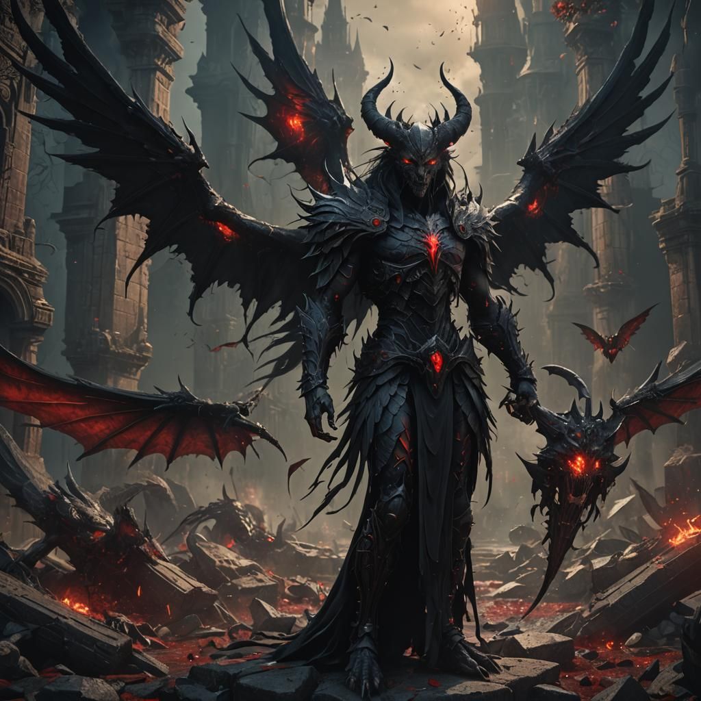 Black Demon with Red Eyes and Wings