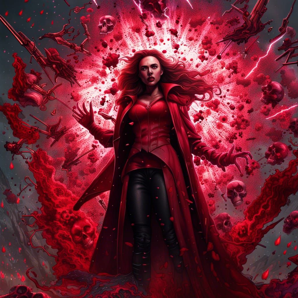 Scarlet Witch in Bloody, Shattered Landscape