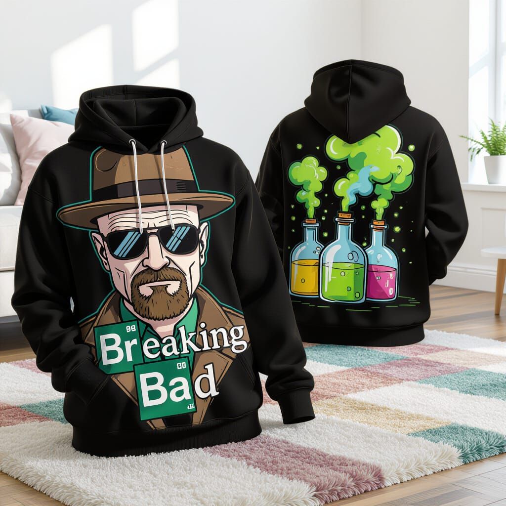 Breaking Bad Cartoon Hoodie: Walter White & Chemical Art