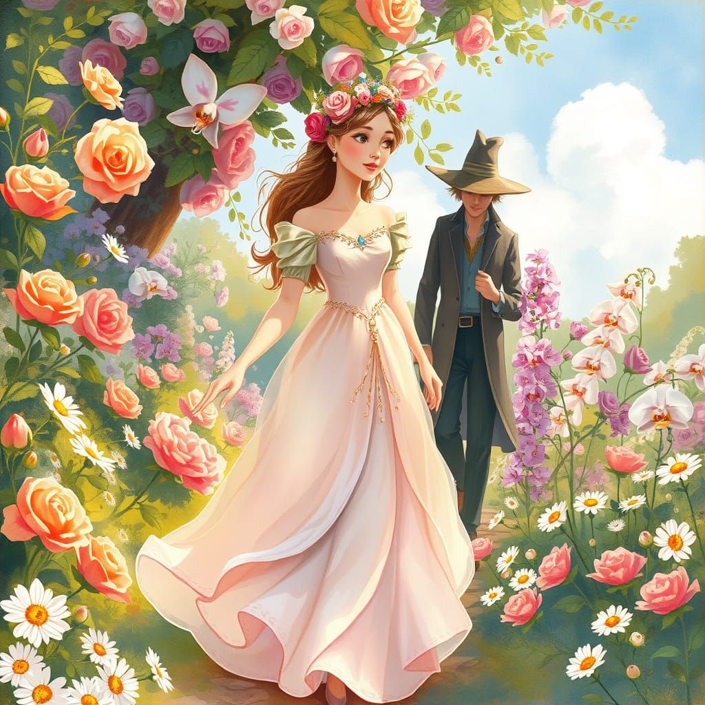 Princess in Whimsical Garden Setting