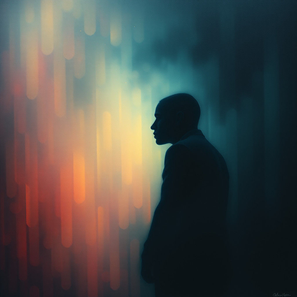 Contemplative Figure Amidst Forgotten Memories, Dreamlike Ar...