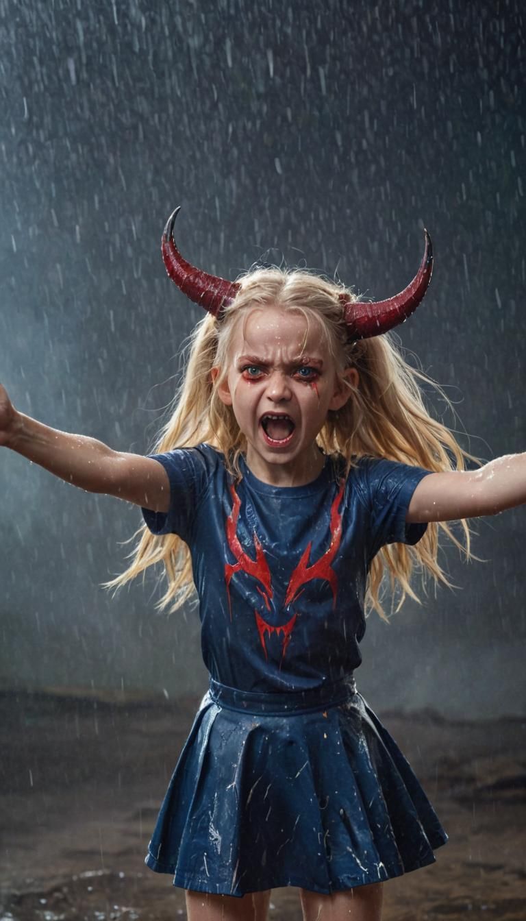 Demon Child Portrait with Wings and Horns
