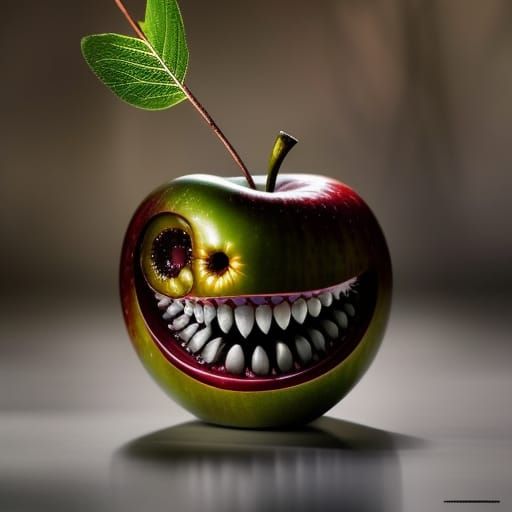 Hyperrealistic Apple with Cartoon Face in Fantasycore Style