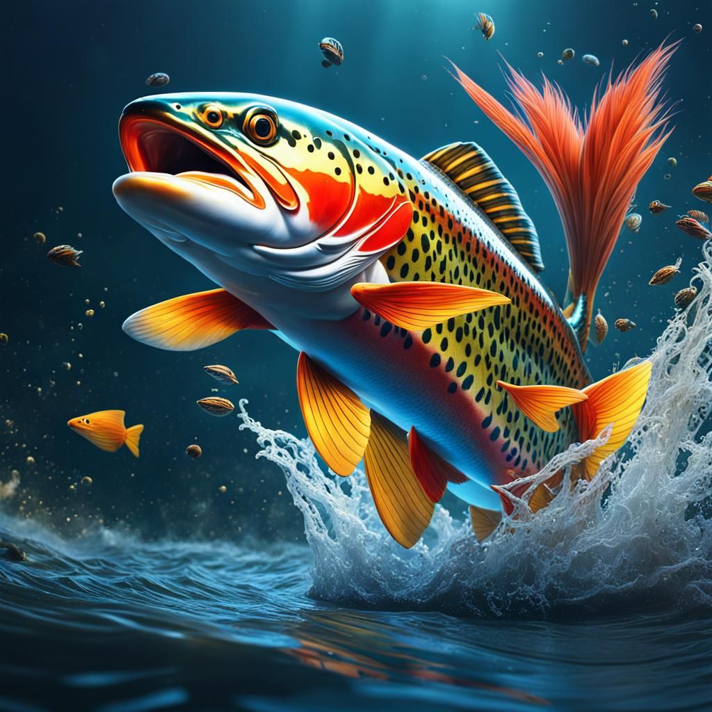 Vibrant Trout Leaping: Fantasy Concept Art
