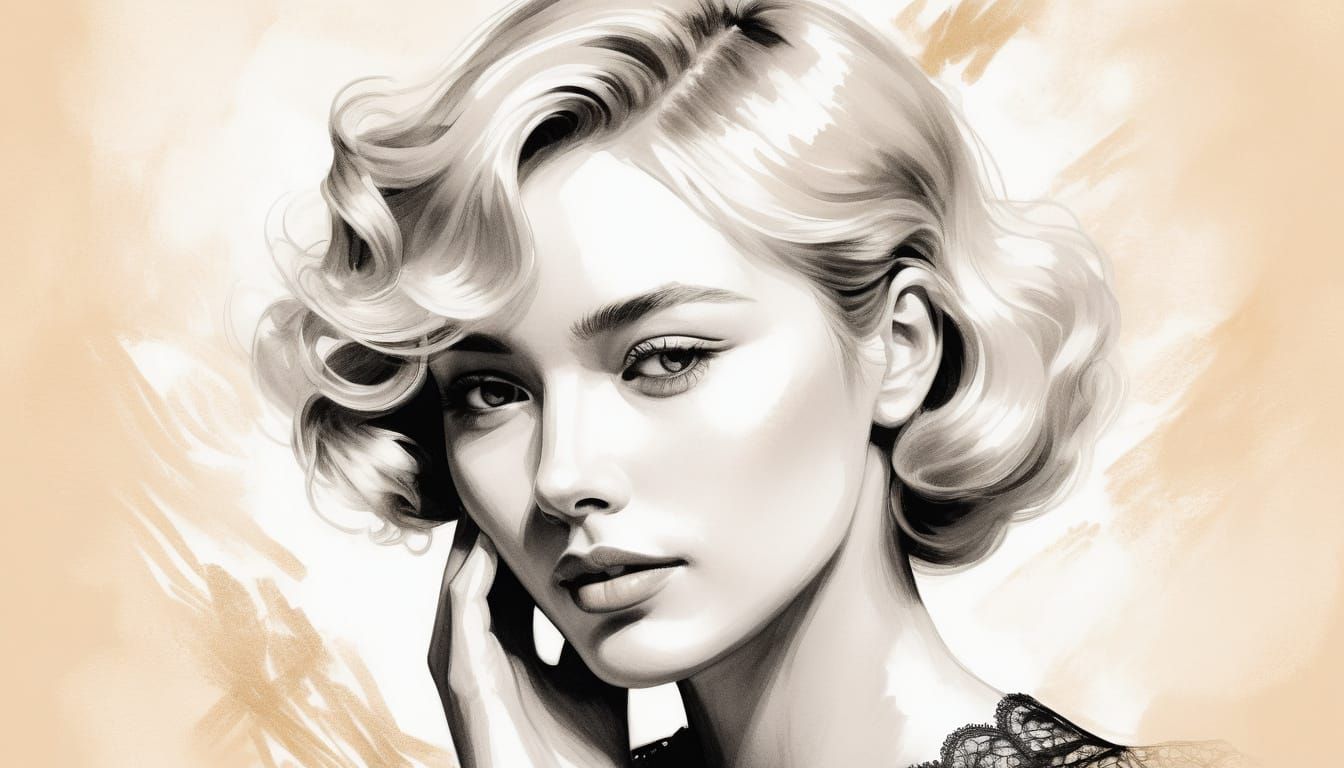 Elegant Vintage Portrait in Whimsical Illustration Style