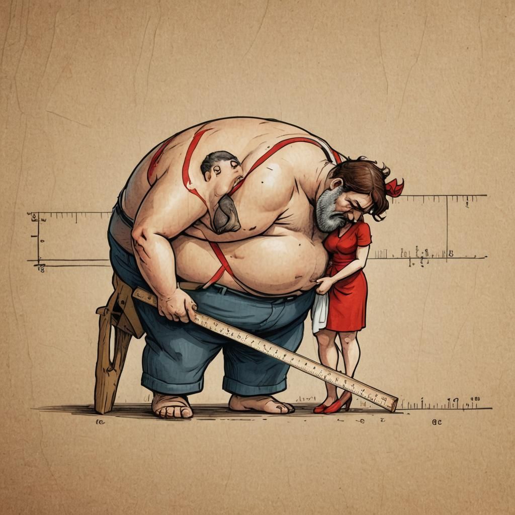 Sad Man with Ruler in Hand-Drawn Style