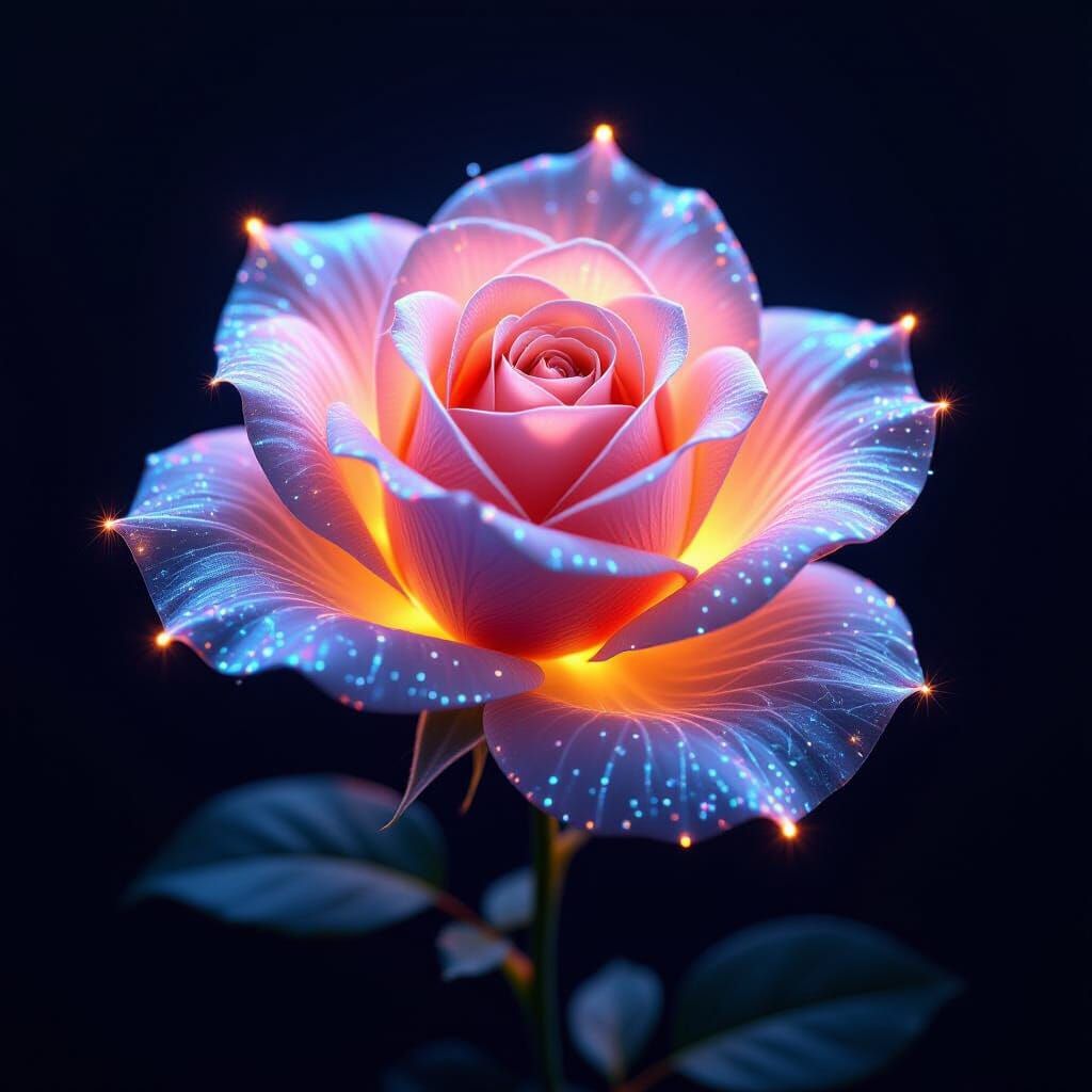 Glowing Spiderweb Rose Sculpture in Velvety Black